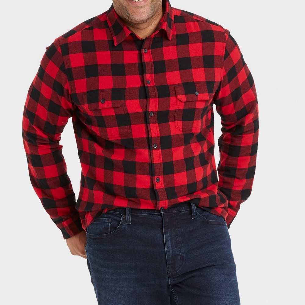 NWT - Target Mens Big and Tall Plaid Flannel Long Sleeve Button Down Shirt, 3XB